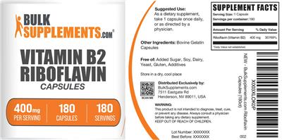 Vitamin B2 Riboflavin Capsules 400 mg label