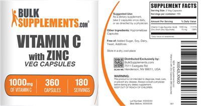 Vitamin C with Zinc Capsules 1000 mg label