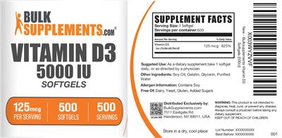 Vitamin D3 5000 IU 125 mcg label