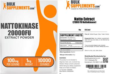 Nattokinase 20000FU Extract Powder 100 mg label