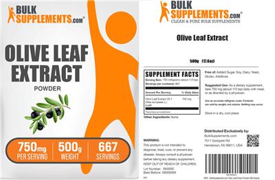 Olive Leaf Extract Powder 750 mg label
