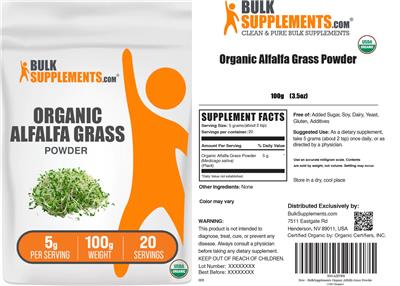 Organic Alfalfa Grass Powder 5 g label