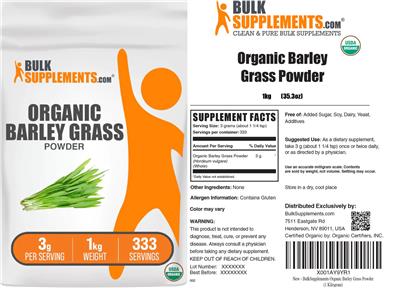 Organic Barley Grass Powder 3 g label