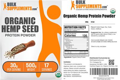 Organic Hemp Seed Protein Powder 30 g label