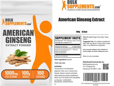 American Ginseng Extract Powder 1000 mg label