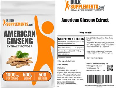 American Ginseng Extract Powder 1000 mg label