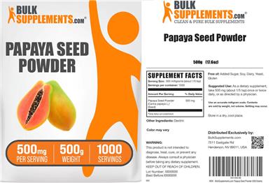Papaya Seed Powder 500 mg label