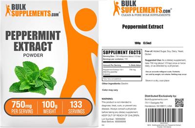 Peppermint Extract Powder 750 mg label