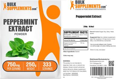 Peppermint Extract Powder 750 mg label