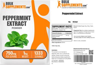 Peppermint Extract Powder 750 mg label