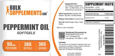Peppermint Oil Softgels 50 mg label