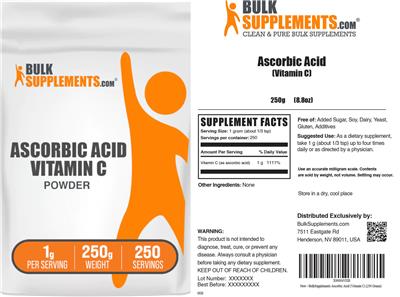 Ascorbic Acid Vitamin C Powder 1 g label