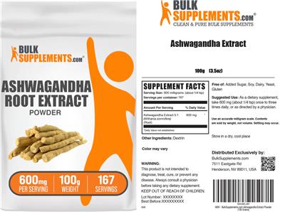 Ashwagandha Root Extract Powder 600 mg label