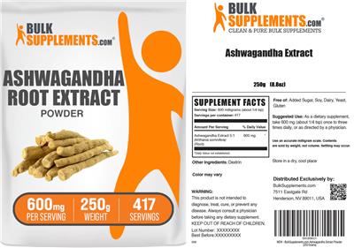 Ashwagandha Root Extract Powder 600 mg label