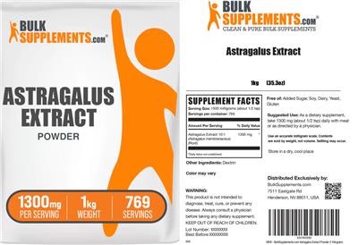 Astragalus Extract Powder 1300 mg label