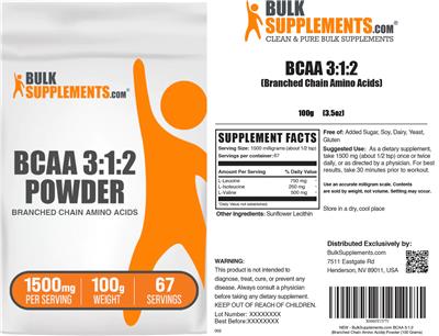 BCAA 3:1:2 Powder 1500 mg label