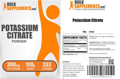 Potassium Citrate Powder 300 mg label