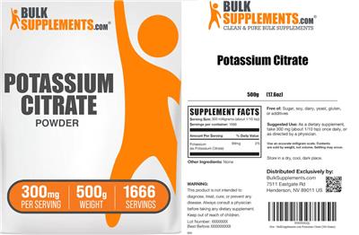 Potassium Citrate Powder 300 mg label