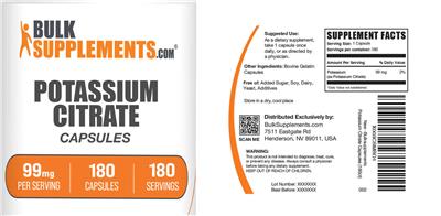 Potassium Citrate 99 mg Capsules label