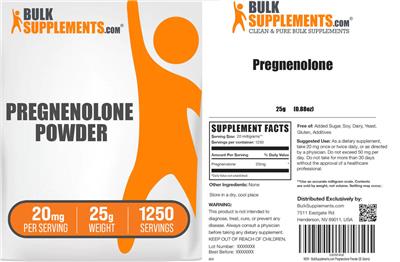 Pregnenolone Powder 20 mg label