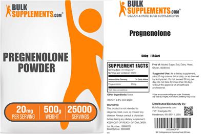 Pregnenolone Powder 20 mg label
