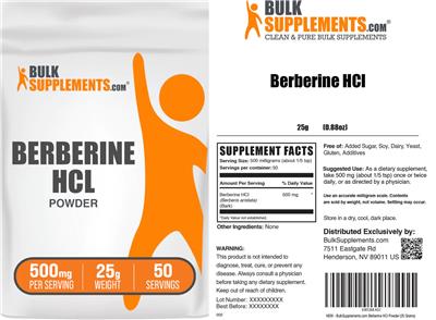Berberine HCL Powder 500 mg label