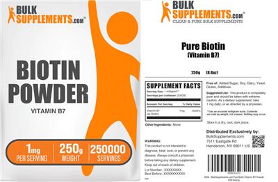 Biotin Powder Vitamin B7 1 mg label