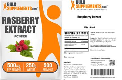 Raspberry Extract Powder 500 mg label