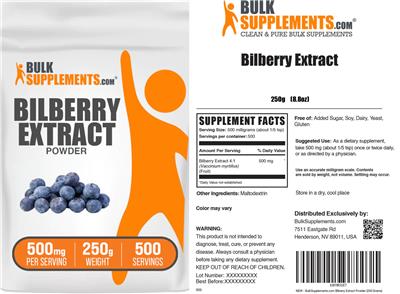 Bilberry Extract Powder 500 mg label