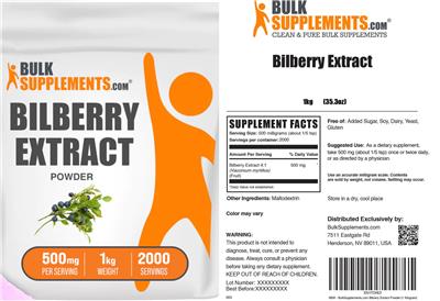 Bilberry Extract Powder 500 mg label