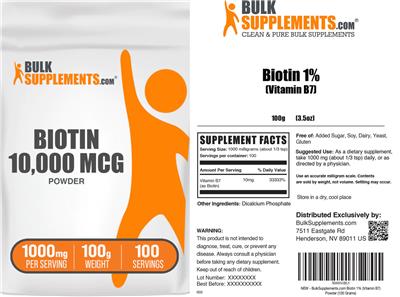 Biotin 10,000 mcg Powder label