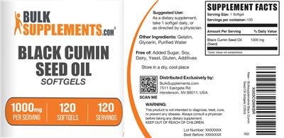Black Cumin Seed Oil Softgels 1000 mg label