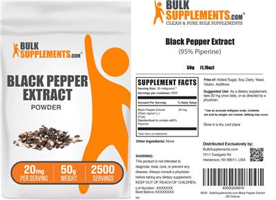 Black Pepper Extract Powder 20 mg label