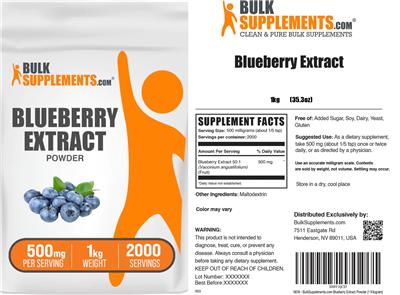 Blueberry Extract Powder 500 mg label