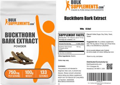 Buckthorn Bark Extract Powder 750 mg label
