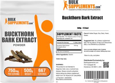 Buckthorn Bark Extract Powder 750 mg label