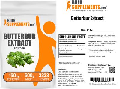 Butterbur Extract Powder 150 mg label