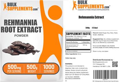 Rehmannia Root Extract Powder 500 mg label