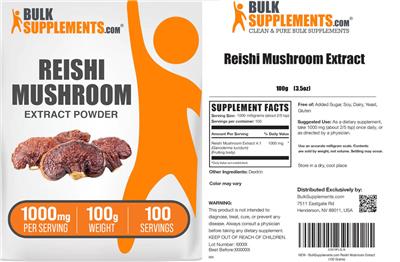 Reishi Mushroom Extract Powder 1000 mg label