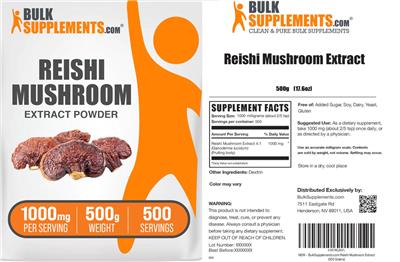 Reishi Mushroom Extract Powder 1000 mg label