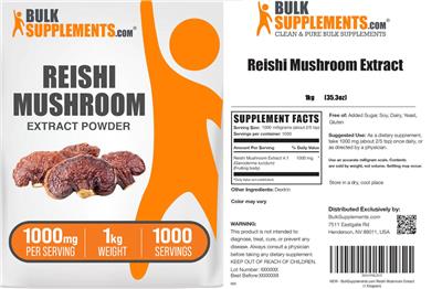 Reishi Mushroom Extract Powder 1000 mg label