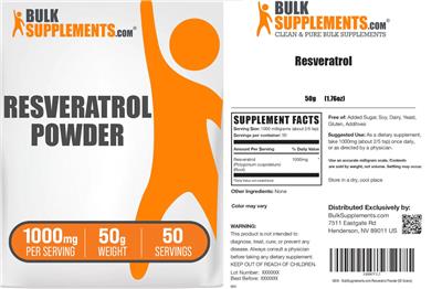 Resveratrol Powder 1000 mg label