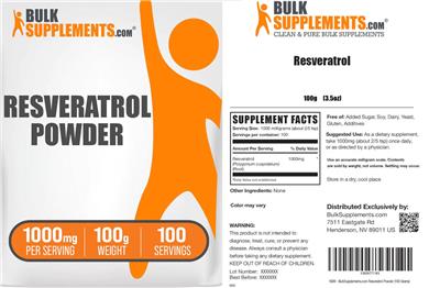 Resveratrol Powder 1000 mg label