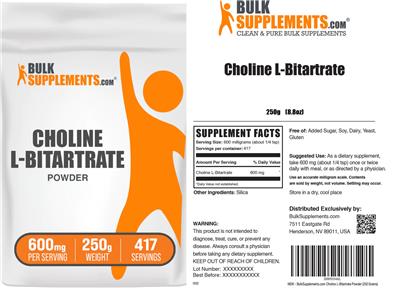 Choline L-Bitartrate Powder 600 mg label