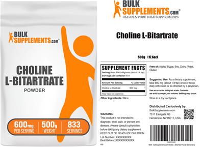 Choline L-Bitartrate Powder 600 mg label