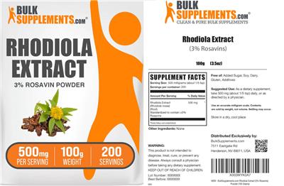 Rhodiola Extract 3% Rosavin Powder 500 mg label