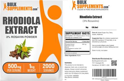 Rhodiola Extract 3% Rosavin Powder 500 mg label