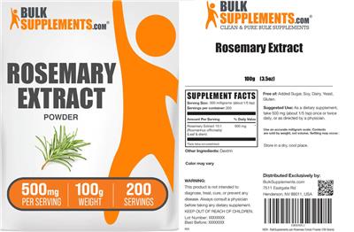 Rosemary Extract Powder 500 mg label