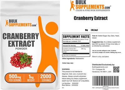 Cranberry Extract Powder 500 mg label