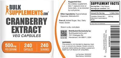 Cranberry Extract Veg Capsules 500 mg label